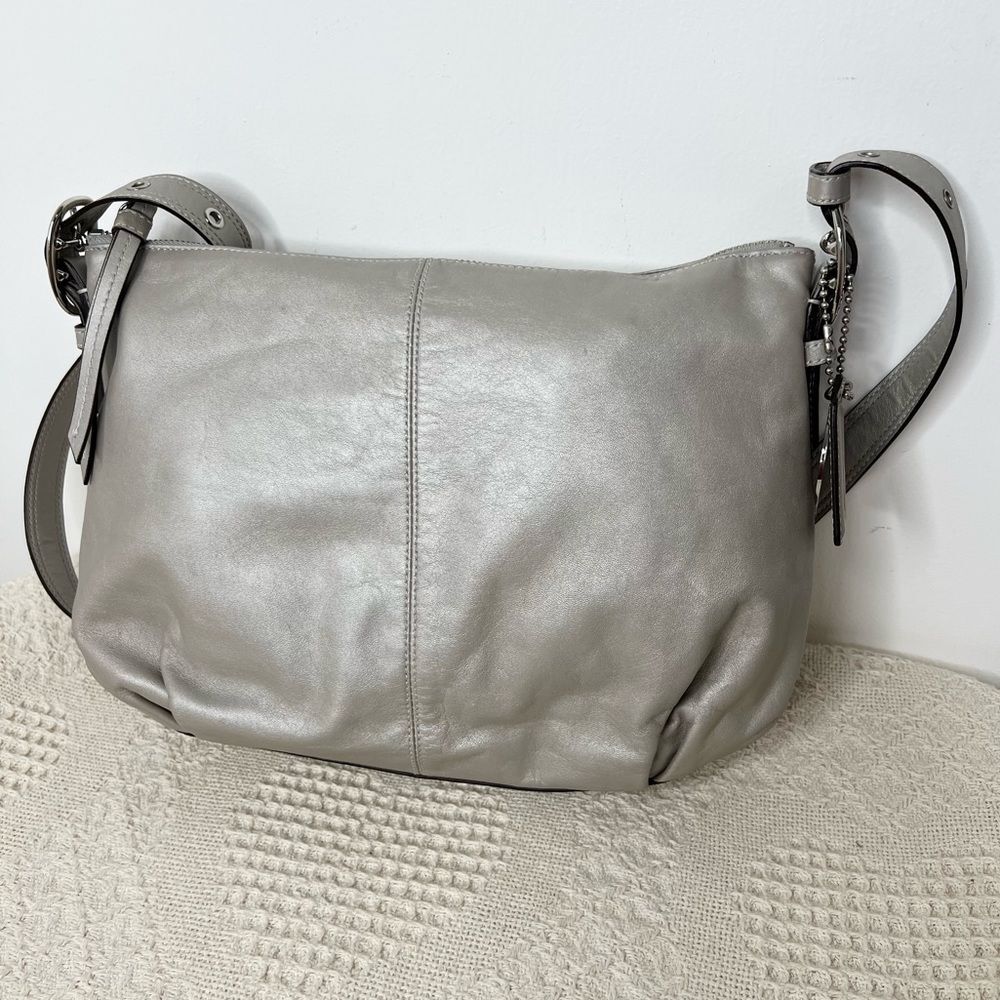 Coach Alexandria Silver Metallic Leather Slim Duffle Sac 13890W Crossbody Bag